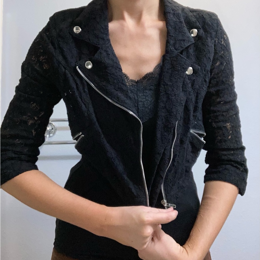 Lace moto 3/4 sleeve black jacket